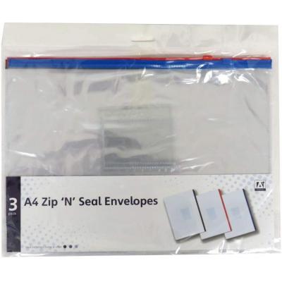 Design Group A4 Zip N Seal Envelopes Clear 3Pk CEDP