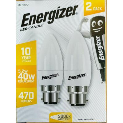 Energizer B22 LED Candle Bulb Warm White 470 Lumens 5.2W 2Pk S16707