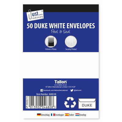 Tallon Peel and Seal Duke Envelopes White 50Pk 4680 48