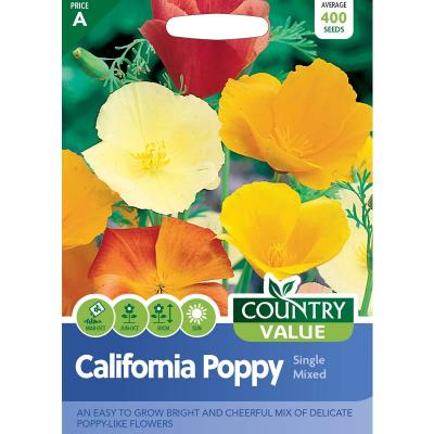 Fothergills Country Value Price Band A Single Mixed California Poppy Flower Seeds Multicolour Pack of 400-Seeds 10233