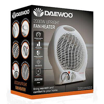 Daewoo Upright Fan Heater With Thermostat Control White 2000W HEA1403