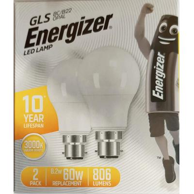 Energizer B22 LED Bulb Warm White 8.2W 2Pk S16709