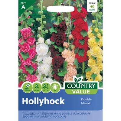 Country Value Price Band A Double Mixed Hollyhock Flower Seeds Assorted Colours Grow up to 1.8-2.4Mtr Pack of 40