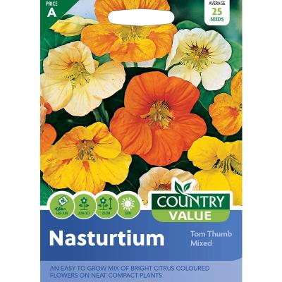 Country Value Price Band A Easy to Grow Tom Thumb Mixed Nasturtium Flower Seeds Assorted Colour Pack of 25