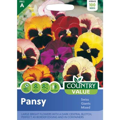 Country Value Price Band A Swiss Giants Mixed Pansy Flower Seeds Assorted Colour Large Pack of 100