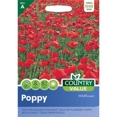 Country Value Price Band A Wildflower Poppy Flower Seeds Red Grow up to 60cm Pack of 1000