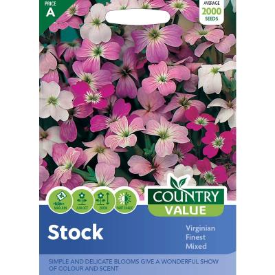 Country Value Price Band A Virginian Finest Mixed Stock Flower Seeds Multicolour Grow up to 20cm Pack of 2000