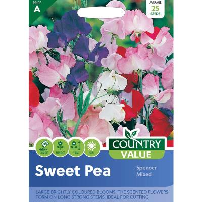 Country Value Price Band A Brightly Coloured Blooms Spencer Mixed Sweet Pea Flower Seeds Assorted Colours Grow up to 1.8Mtr Pack of 25