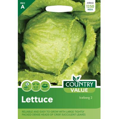 Country Value Price Band A Easy To Grow Iceberg 2 Lettuce Vegetable Seeds Green Pack of 1250-Seeds