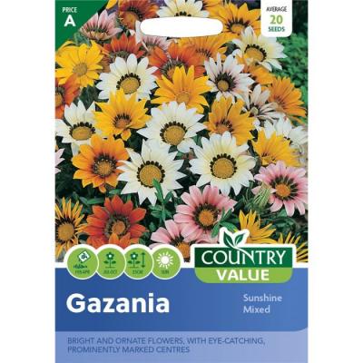 Country Value Price Band A Sunshine Mixed Gazania Flower Seeds Assorted Colours Growth up to 25cm Pack of 20-Seeds 