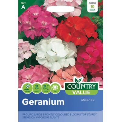 Country Value Price Band A Mixed F2 Geranium Flower Seeds Assorted Colours Growth up to 35cm Pack of 10-Seeds 
