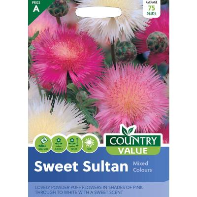 Country Value Price Band A Mixed Colours Sweet Sultan Powder Puff Flower Seeds Assorted Growth up to 60cm Pack of 75-Seeds
