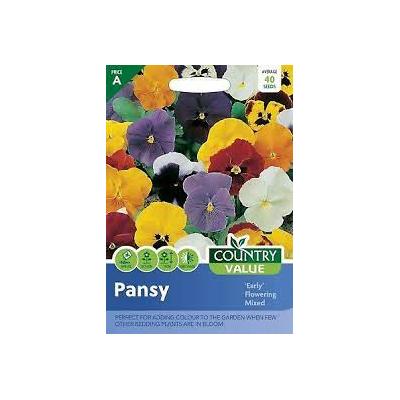 Country Value Price Band A Early Flowering Mixed Pansy Flower Seeds Assorted Colours Growth up to 15cm Pack of 40-Seeds